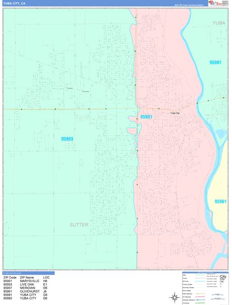 Yuba City California Wall Map (Color Cast Style) by MarketMAPS - MapSales