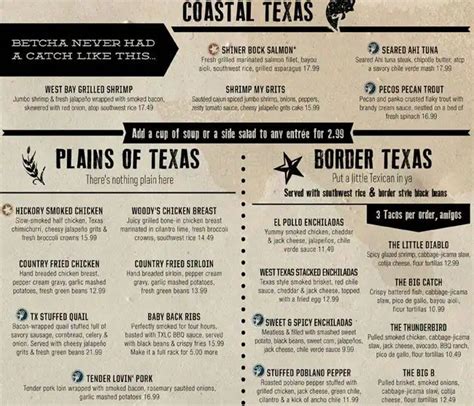 Menu at Texas Land & Cattle steakhouse, Frisco