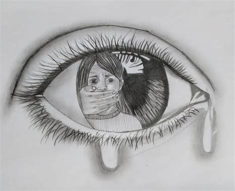 Realistic Eye Sketch with Girl Emotions Drawing by FA Creations ...