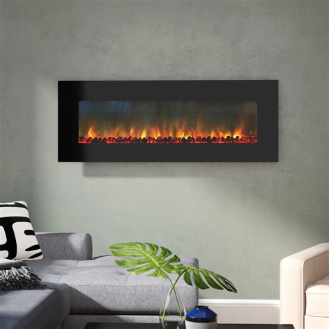 Orren Ellis Quevedo 54" Wall Mounted Electric Fireplace with Remote (Black) & Reviews | Wayfair