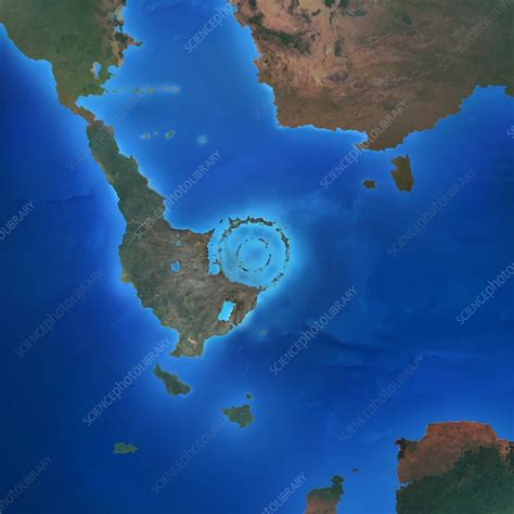 Chicxulub impact crater, illustration - Stock Image - F022/2241 - Science Photo Library