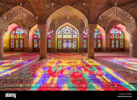 Nasir Al-Mulk Mosque in Shiraz, Iran, also known as Pink Mosque Stock ...