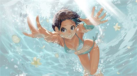 cute, water, girl, anime HD Wallpaper