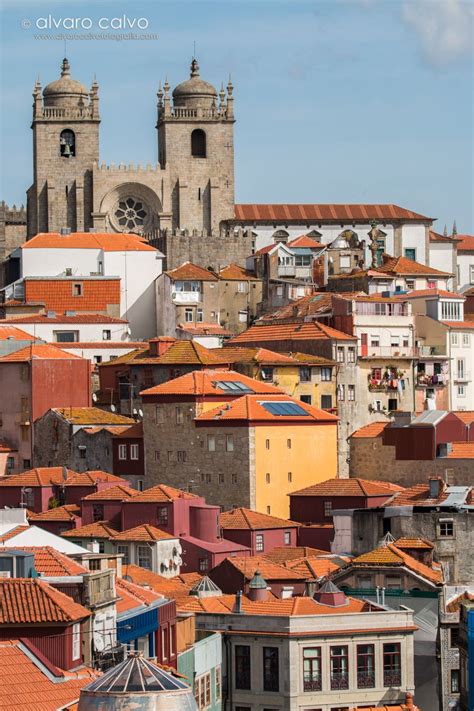 Oporto - Casas de Oporto y sus tejados, al fondo la catedral de Oporto ...