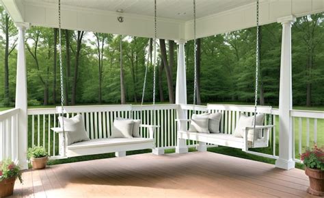 Premium AI Image | Rural Serenity Front Porch Swing on Farmhouse Cottage