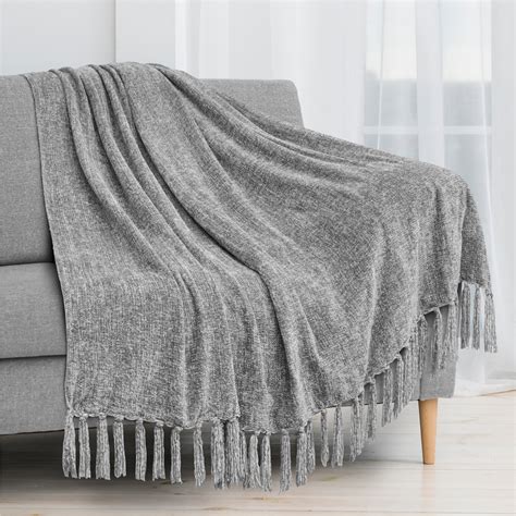 Fluffy Chenille Knitted Throw Blanket Decorative Fringe for Bed Sofa ...