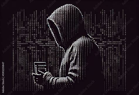 Generative AI illustration of computer hacker, ascii style Stock ...