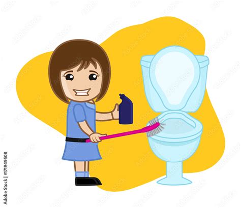 Girl cleaning bathroom floor illustration Stock Vector Image & Art - Clip Art Library