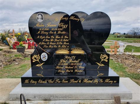 Double Heart Black Polished Granite Headstone by Northern