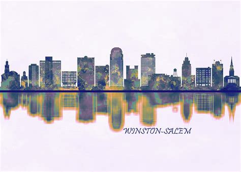 Winston-Salem Skyline Mixed Media by NextWay Art - Fine Art America