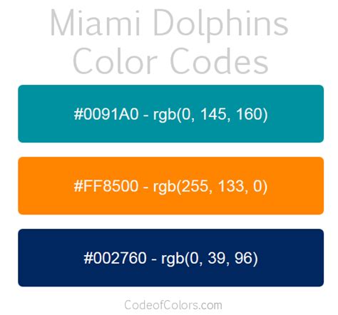 Miami Dolphins Team Color Codes