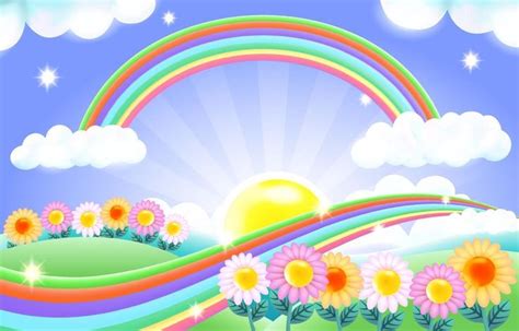 Download Colourful bright rainbow background with flowers field ...