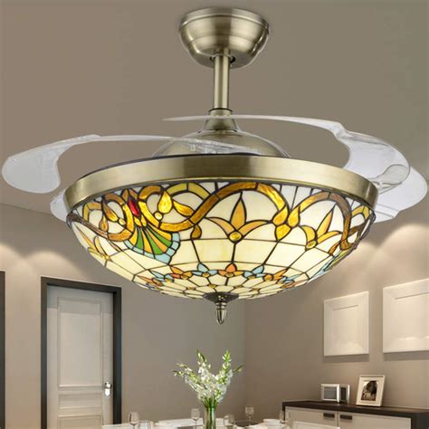 Buy Tiffany Ceiling Fan with Light, Metal Ceiling Chandelier 42in LED Remote Control Ceiling ...