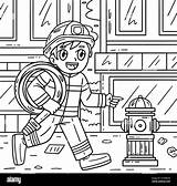 Firefighter And Fire Hydrant Coloring Page Stock Vector Image & Art  Alamy sketch template