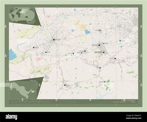 Ferghana, region of Uzbekistan. Open Street Map. Locations and names of ...