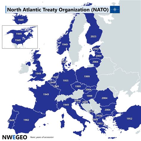 Europe map: NATO member states with years of accession - NWEGEO