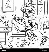 Firefighter With Fire Extinguisher Coloring Page Stock Vector Image  sketch template