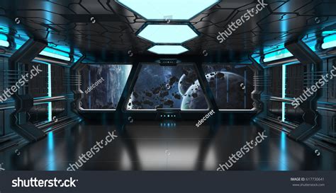 Spaceship Blue Interior View On Space Stock Illustration 617730641 ...