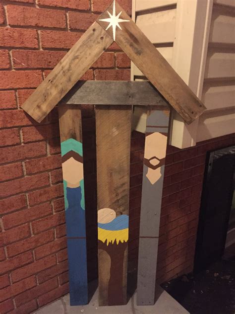 Rustic Reclaimed pallet wood nativity scene outdoor