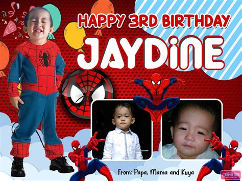 3x4 3rd Birthday Jaydine Spiderman Tarpaulin Design