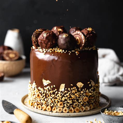 Vegan Ferrero Rocher Cake (Hazelnut Cake with Ganache)