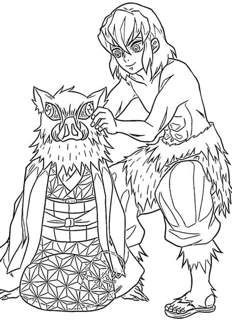 Nezuko and Inosuke coloring page - Download, Print or Color Online for Free