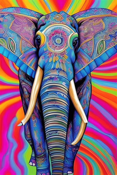 Psychedelic Elephant Fly Cartoon Painting · Creative Fabrica