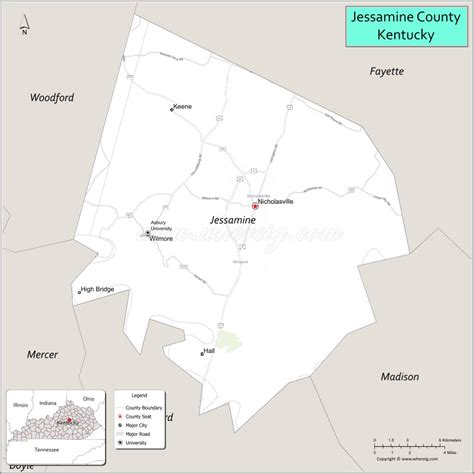 Map of Jessamine County, Kentucky showing cities, highways & important places. Check Where is ...