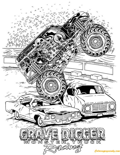 Grave Digger Monster Truck Racing Coloring Page - Free Coloring Pages ...