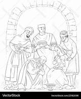 Christian jesus nativity Scene coloring Page Vector Image sketch template