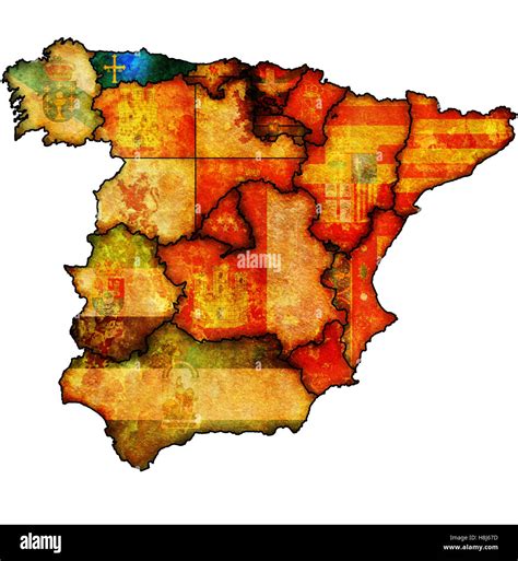 asturias region on administration map of regions of spain with flags ...