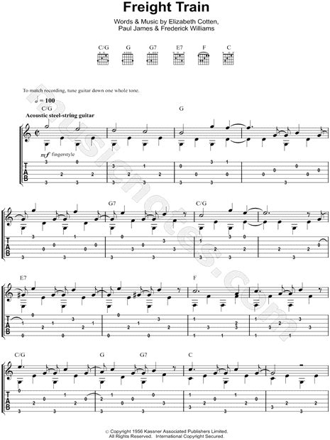 Elizabeth Cotten "Freight Train" Guitar Tab in C Major - Download & Print - SKU: MN0114328