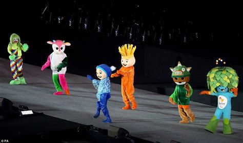 Paralympic mascot Tom (right) alongside previous Paralympic Games mascots during the closing ...