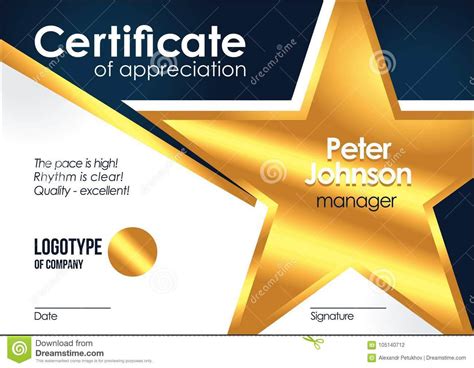 Certificate Of Appreciation Golden Muniment Or Diploma with Star ...