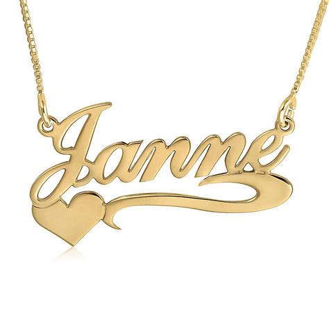 14K Gold Name Necklace, Heart Swoosh | Namefactory