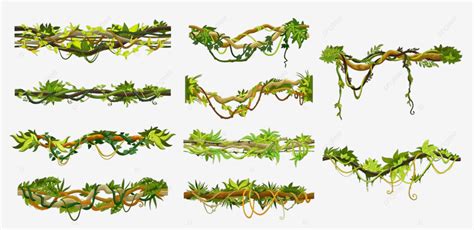 Cartoon Jungle Tropical Liana Branch Vines, Cartoon Clipart, Jungle ...