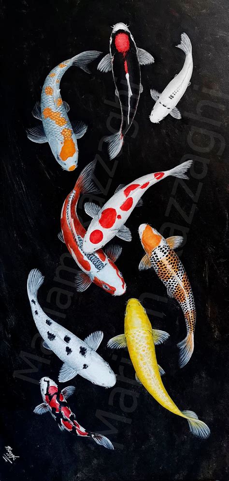 Koi original painting by Mariam Razzaghi. Lucky 9 Mix 50x100cm acrylic on canvas by KoiArtsandus ...