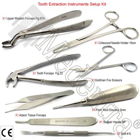 DENTAL EXTRACTING KIT UPPER WISDOM TOOTH FORCEPS LOWER MOLAR ROOT ...