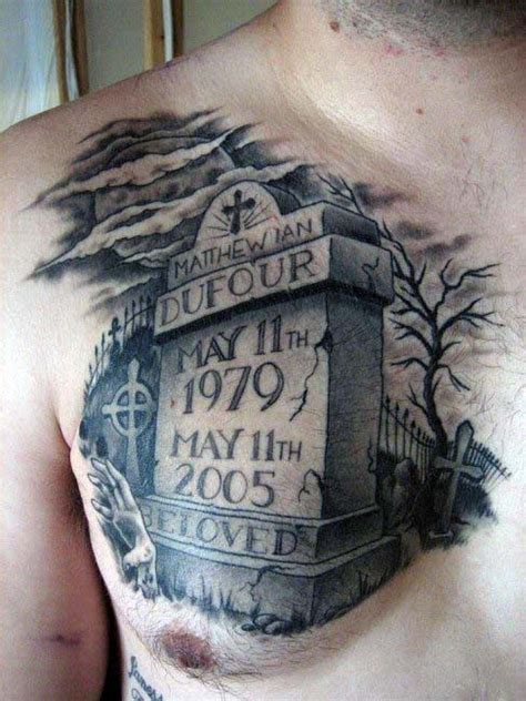 50 Tombstone Tattoos For Men - Memorial Stone Designs | Tombstone tattoo, Neck tattoo for guys ...