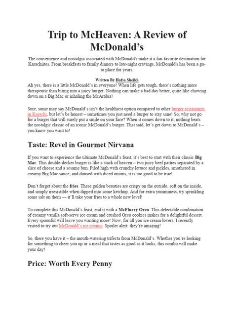 McDonald's review | PDF | Hamburgers | Mc Donald's