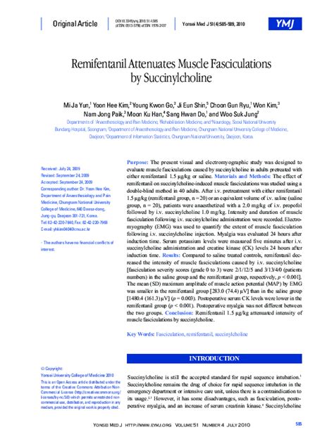 (PDF) Remifentanil Attenuates Muscle Fasciculations by Succinylcholine | Won Whe Kim - Academia.edu