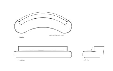 Curved Mid Century Sofa, AutoCAD Block - Free Cad Floor Plans