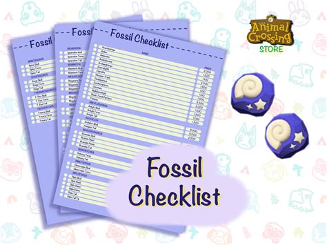 Animal Crossing Fossil Checklist/ Animal Crossing New Horizon Planner ...