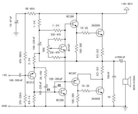 Power Amplifier Circuit Diagram with 2n3055 - The Circuit