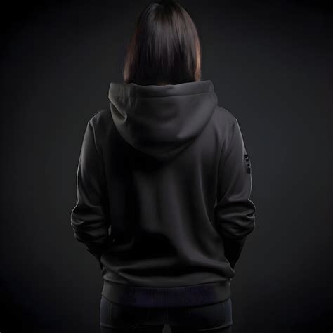 Free PSD | Back view of a woman in a black hoodie on a black background