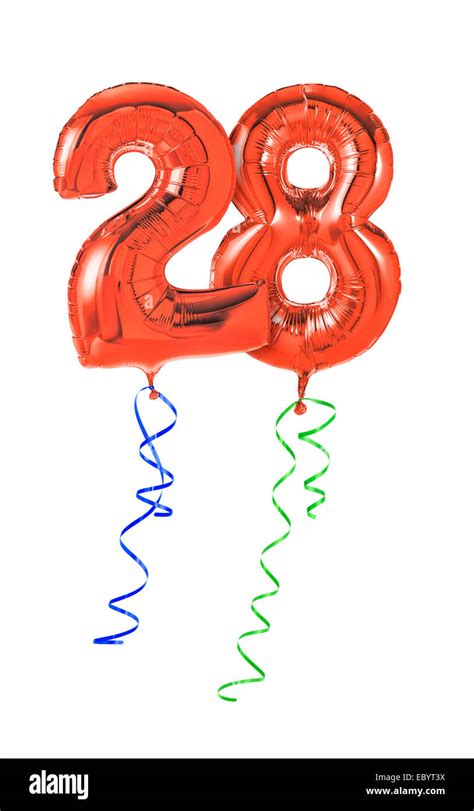 Red balloons with ribbon - Number 28 Stock Photo - Alamy