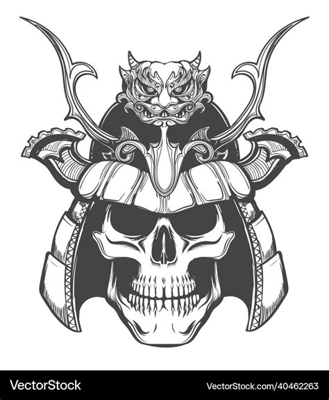 Human skull in japan samurai helmet tattoo Vector Image