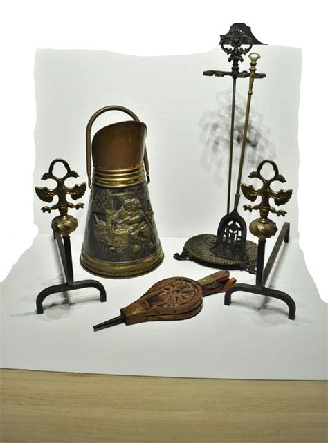 Fireplace Accessories | Wrought Iron & Brass Andirons | - Catawiki