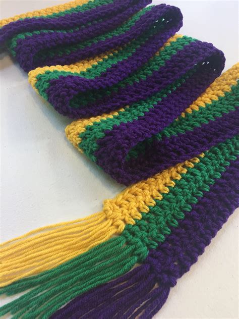 Mardi Gras Scarf Handmade Crochet Purple Green Gold | Etsy | Crochet ...