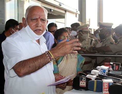 Karnataka CM B S Yeddyurappa speaks to media persons at Sambra Airport in Belagavi | Indiablooms ...